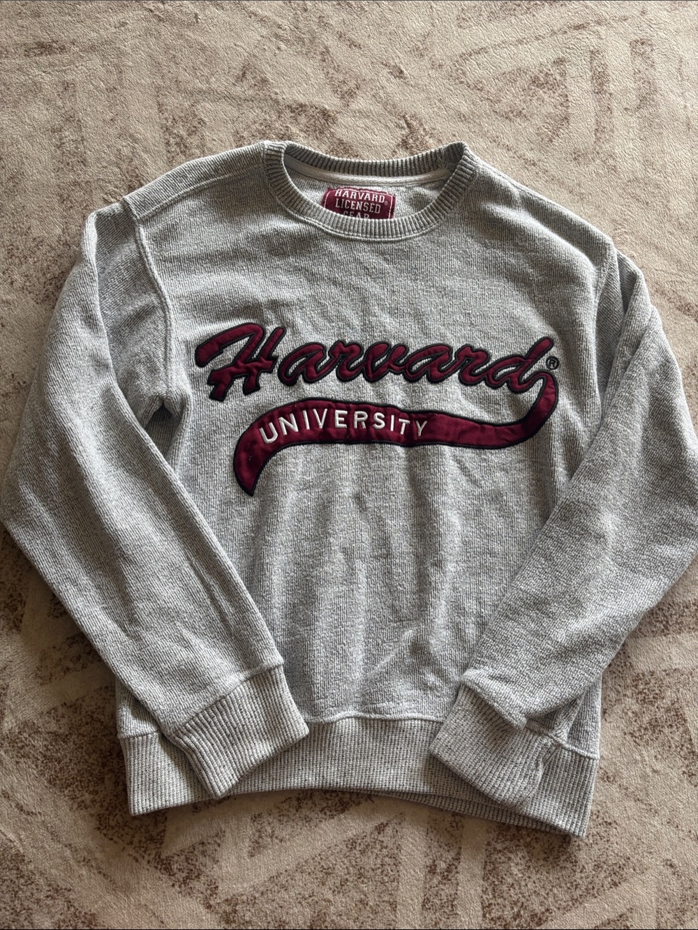 Harvard University Gray Crewneck Sweater with Crimson Script